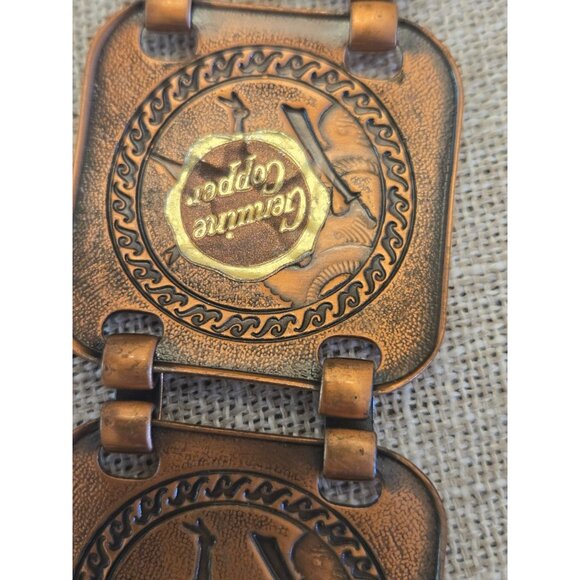 Vintage Genuine Copper Panel Bracelet With Engraved Design 8 Inches Linked Panel - Picture 4 of 7